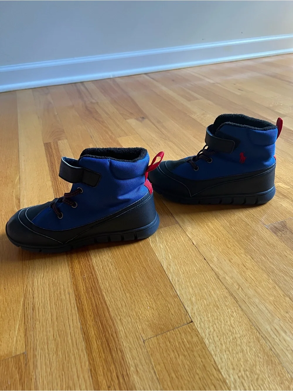 Polo by Ralph Lauren Kids Blue & Black With Red Polo/ Pony Winter Boots size 13Y